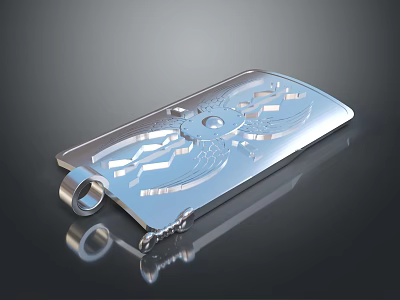 Shiny Silver Metal Pendant With Intricate Engraved Design And Glossy Finish 3d model