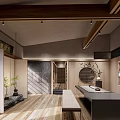 Traditional Teahouse Interior Design With Wooden Beams Tatami Seats And Tea Sets