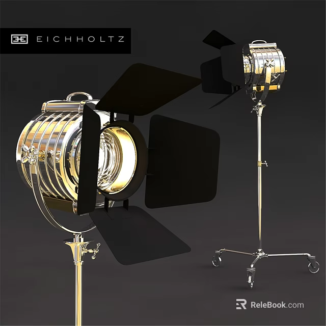 Chrome Floor Lamp With Adjustable Black Shades And Mobile Wheels For Bright Lighting 3d model 