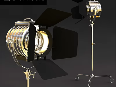 Chrome Floor Lamp With Adjustable Black Shades And Mobile Wheels For Bright Lighting 3d model