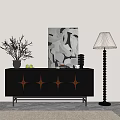 Modern Entryway Console Side Cabinet With Black Geometric Panels And Decorative Artwork 3d model