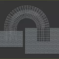 Wireframe Lines Forming Arch Structure Between Stone Blocks With Old Text