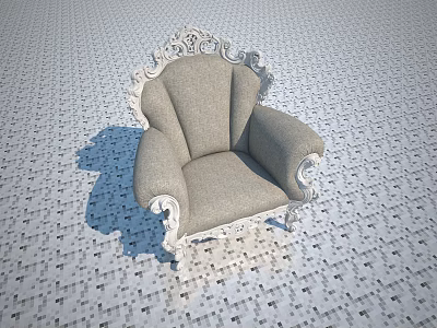 Elegant Carved Armchair With Gray Fabric Upholstery And White Ornate Wooden Frame Classical Design 3d model