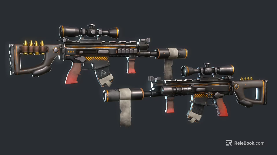 Tactical Assault Weapon With Telescopic Scope Ergonomic Grip And Black Barrel Design 3d model 
