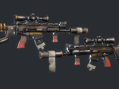Tactical Assault Weapon With Telescopic Scope Ergonomic Grip And Black Barrel Design 3d model