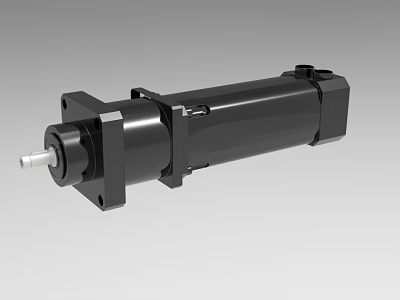 Industrial Equipment Hydraulic Cylinder With Black Cylindrical Body And Mounting Flange 3d model