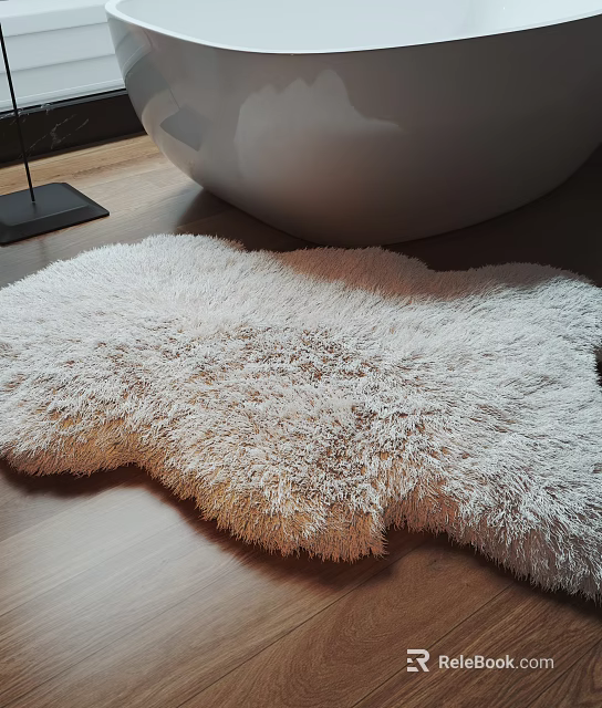 Modern Fluffy Shaggy Area Rug In Light Color On Wooden Floor 3d model 
