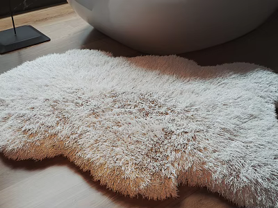 Modern Fluffy Shaggy Area Rug In Light Color On Wooden Floor 3d model