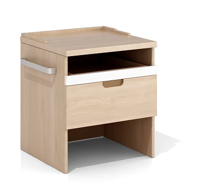 Modern Minimalist Bedside Table With Light Wood Finish Drawer And Open Shelf 3d model