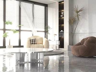 Modern Living Dining Room Interior With Stylish Sofa Coffee Table And Green Plants Decor 3d model