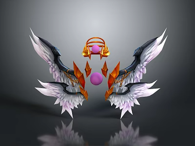 Scene Component Design With Gold And White Wings Golden Decoration And Pink Spheres 3d model