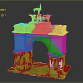 Detailed Scenic Historical Arch Model Featuring Stone Structure and Black Horse Statues