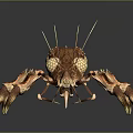 Detailed Brown Spider With Yellow Eyes And Spiky Legs On Gray Background