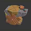 Ancient Axe On Golden Pedestal With Pentagram Platform And Blue Bottle