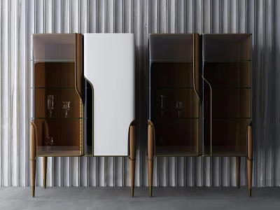 Modern Modular Wine Cabinet With Glass Doors And Wooden Frame Against Striped Wall 3d model