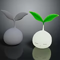 Cute Cartoon Plants Scene With Two Round Figures Different Colors Gray White Green Leaves Closed Eyes