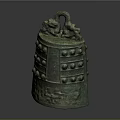 Ancient Bronze Bell Musical Instrument With Two Animal Shaped Decorations And Protruding Dot Patterns