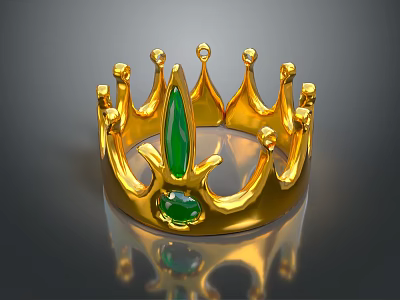 Ornate Golden Crown Fashion Accessory With Green Gemstones And Spiked Design 3d model