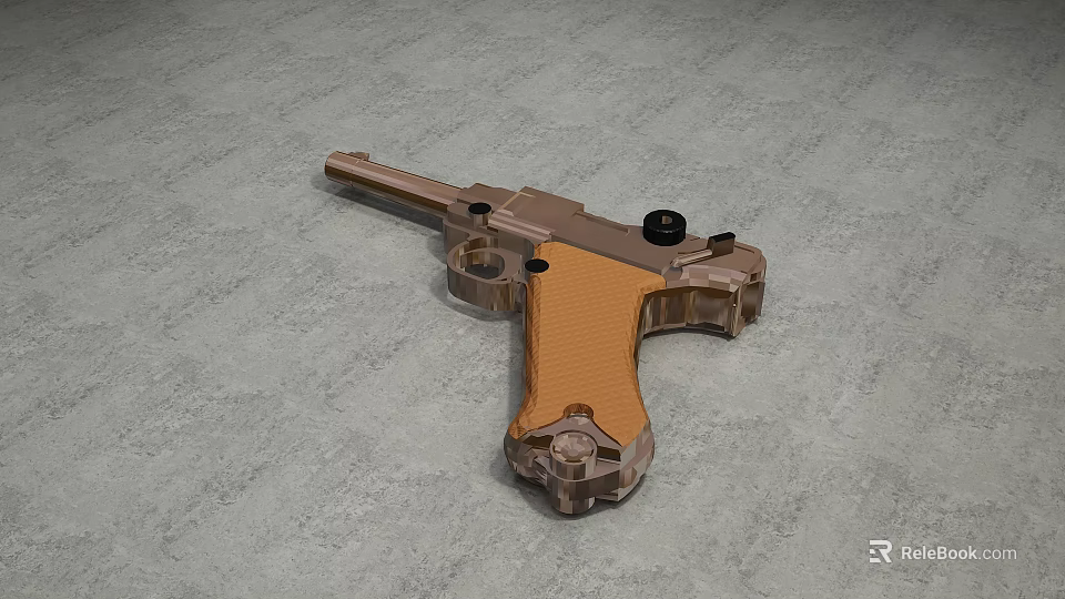 Vintage Pistol 3D Model With Brown Metal Frame Wooden Grip Disassembled Structure Showing Internal Components 3d model 