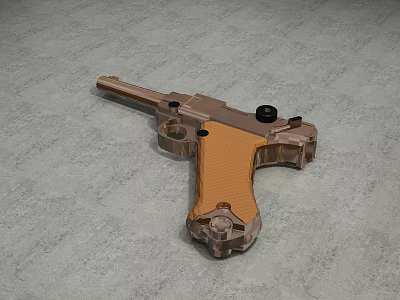 Vintage Pistol 3D Model With Brown Metal Frame Wooden Grip Disassembled Structure Showing Internal Components 3d model