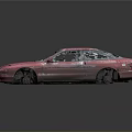 Pink Sedan Car With Textured Surface And 3D Model On Dark Background