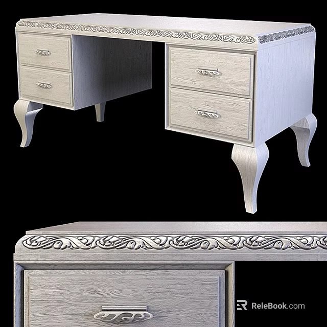 Classic White Wooden Chest of Drawers With Carved Detailing And Ornate Edges 3d model 