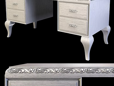 Classic White Wooden Chest of Drawers With Carved Detailing And Ornate Edges 3d model
