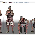 Tattooed Man With Sleeveless Shirt Plaid Shirt Shorts And Bandana In Different Poses Sitting Standing