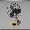 Vintage Retro Electric Fan With Metal Mesh Cover Wooden Base And Black Blades