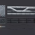 Large Industrial Steel Pipes Arranged With Metal Support Brackets And Bright Light