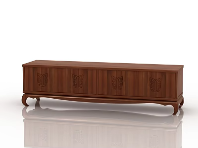 Traditional Wooden TV Cabinet With Carved Patterns And Curved Legs Design 3d model