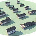 Traditional Chinese Style Houses Arranged In Circular Layout On Green Ground