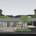 Central Garden Landscape in Residential Complex with Trees Green Spaces and Multi story Buildings
