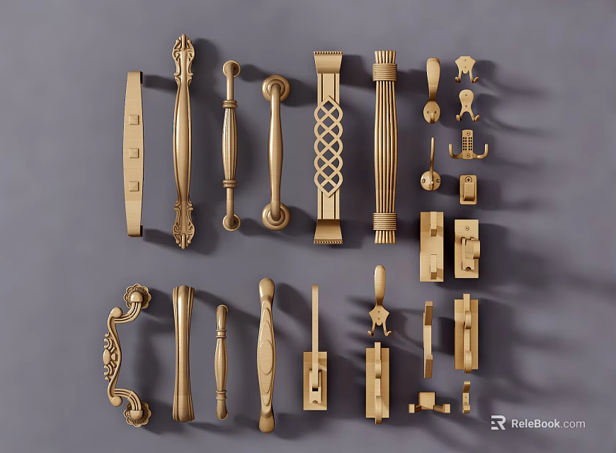 Golden Decorative Door Handles With Various Designs And Styles For Home Decor 3d model 