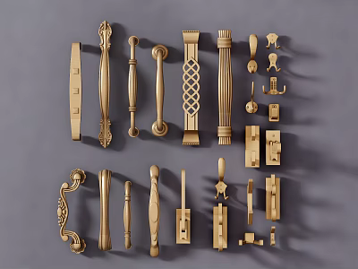 Golden Decorative Door Handles With Various Designs And Styles For Home Decor 3d model