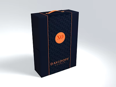 Davidoff XO Themed Decorative Ornament Set With Dark Blue Box And Orange Accents 3d model