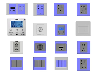 Various Types of Modern Switch Panels with Temperature Display and Purple Border Design 3d model