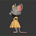Cute Cartoon Mouse Character With Big Ears Yellow Bow Brown Bag And Polka Dot Dress