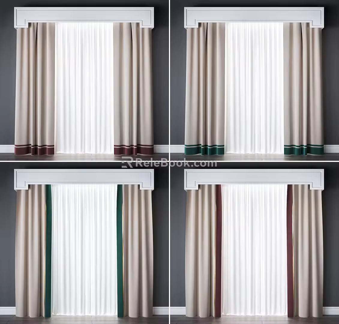 Modern curtain fabric combination 3d model