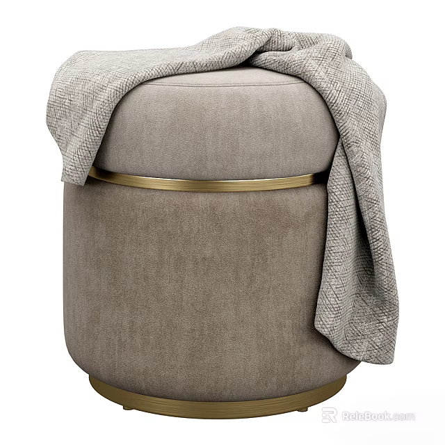 Elegant Light Brown Sofa Stool with Decorative Gold Ring and Gray Blanket 3d model 