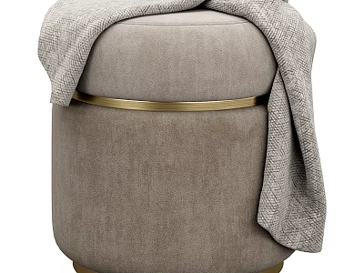 Elegant Light Brown Sofa Stool with Decorative Gold Ring and Gray Blanket 3d model