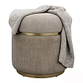 Elegant Light Brown Sofa Stool with Decorative Gold Ring and Gray Blanket 3d model