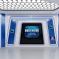 Modern Monitoring Room Interior With Conference Table Large Screen Wall Displays And Chairs