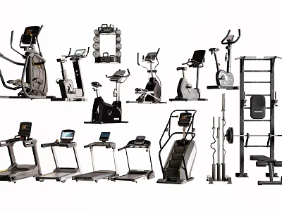 Essential Sports Equipment Collection Featuring Treadmills Exercise Bikes Elliptical Trainers And Weight Racks 3d model