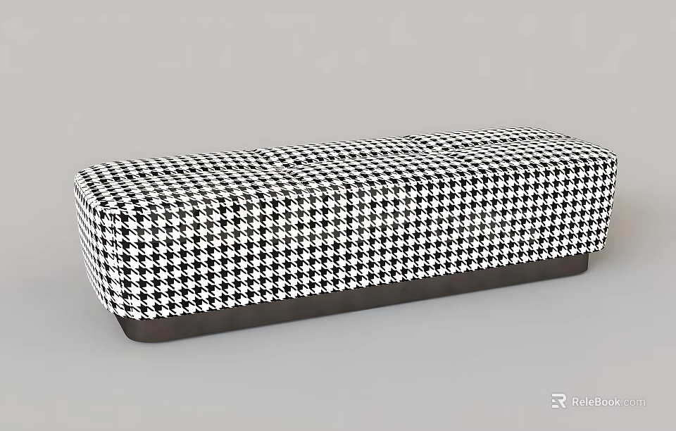 Black and White Houndstooth Pattern Upholstered Bench for Modern Living Space 3d model 