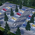 Eco Friendly Parking Lot Design With Lush Trees And Parked Cars