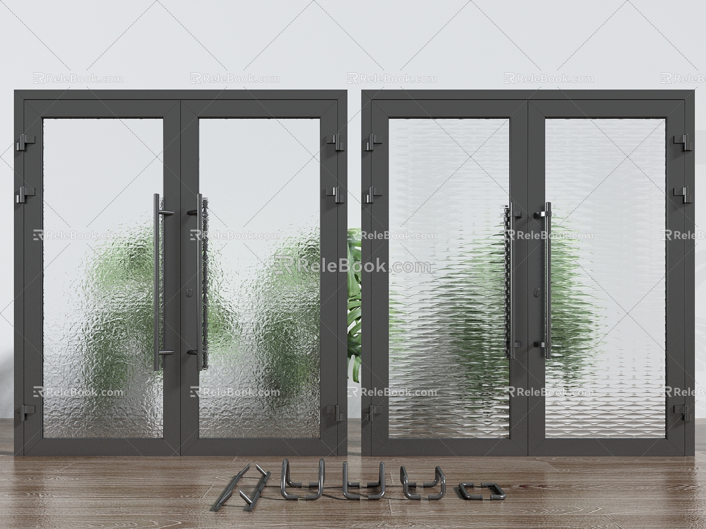 Modern double door glass gate 3d model