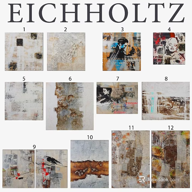 Modern Abstract Paintings with Textured Surfaces Diverse Colors and Artistic Details 3d model 