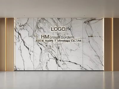 Modern Office Reception Marble Background Wall With Company Logo And Text 3d model