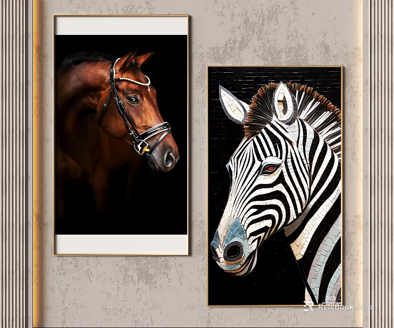 Animal Paintings With Horse And Zebra Portrait For Home Decorative Wall Art 3d model 